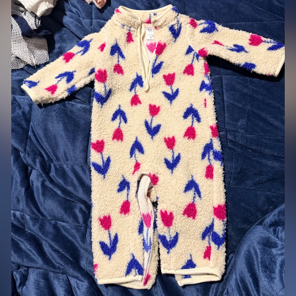 Lot: 2 Carters Cozy Cream and Blue Kids One Piece